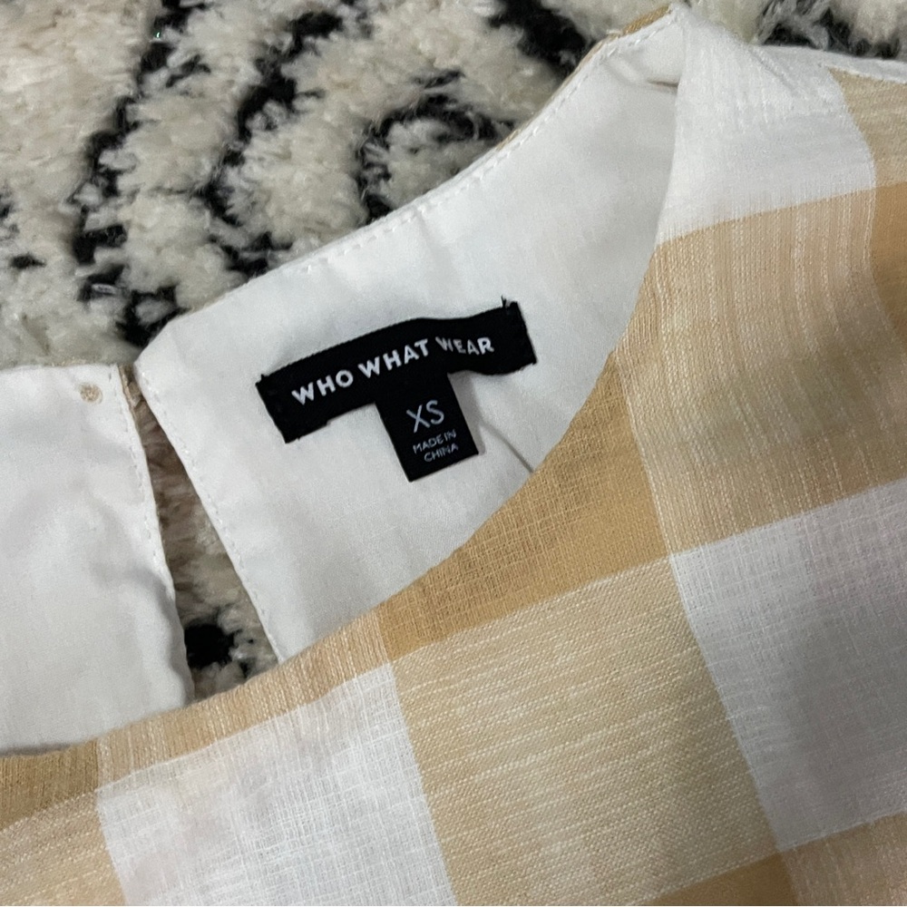 Who What Wear Tan & White Plaid Tie Waist Mini Dress XS Resortcore Cottagecore - Picture 5 of 6